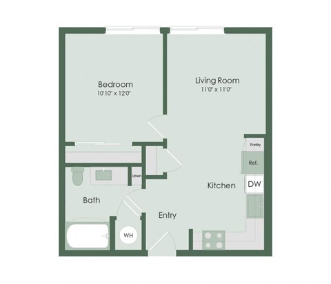 Floor plan for 1 bed, 1 bath, 575 sqft